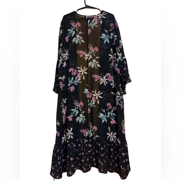 SOLD: Mercari. Torrid Whimsigoth Black Floral Ruffle Hem Duster - Picture 2 of 4